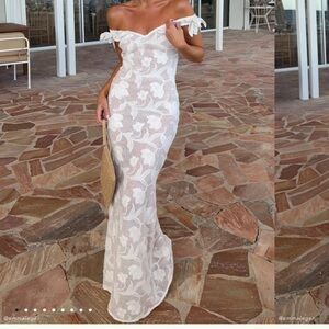 Meshki White Floral Lace Off-Shoulder Maxi Dress- Cornelia